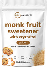 Micro Ingredients Golden Monk Fruit Sweetener front package shows zero calorie sugar substitute