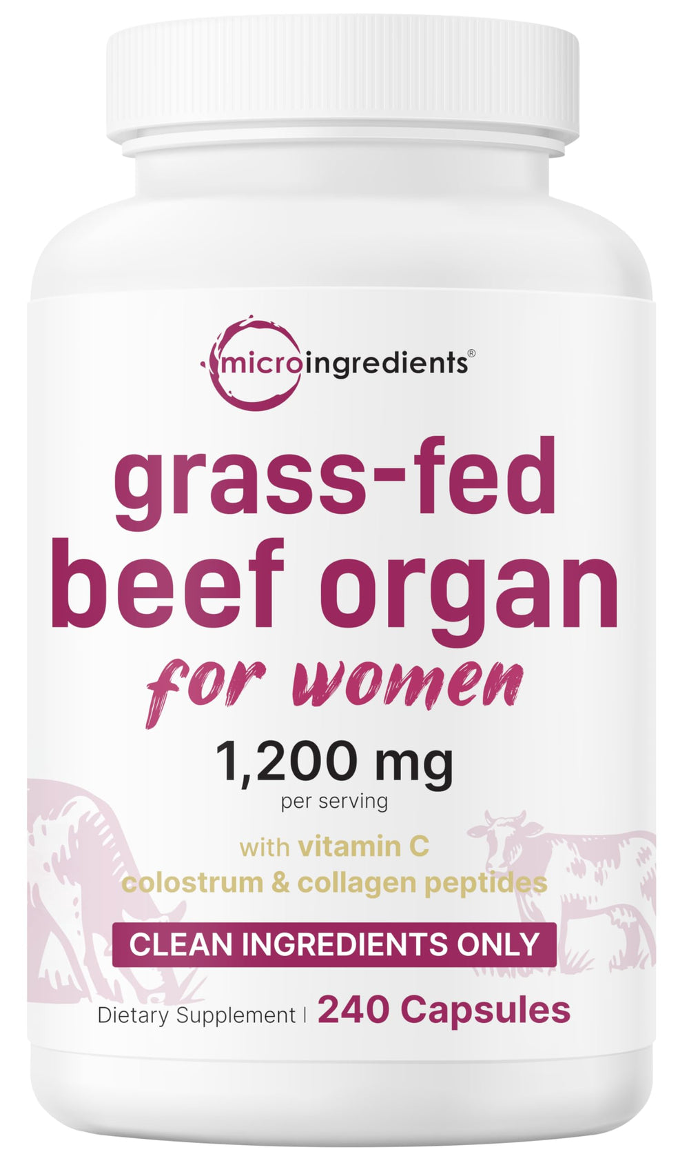 Micro Ingredients grass-fed beef organ capsule bottle showing the organ blend for daily wellness support