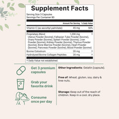 Micro Ingredients beef organ capsules close-up highlighting uterus, liver, kidney blend for women's nutrition