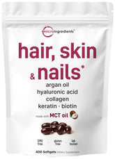 Micro Ingredients Hair Skin Nails softgels nourish hair and nails daily.
