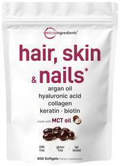 Micro Ingredients Hair Skin Nails softgels nourish hair and nails daily.