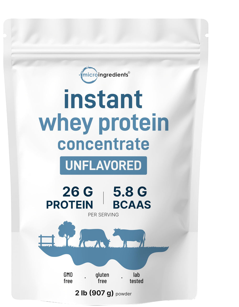 Micro Ingredients instant whey protein powder being poured into a shaker for quick protein