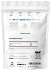 Micro Ingredients L-Theanine Magnesium softgel label close-up highlights ingredients.
