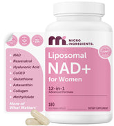 Micro Ingredients Liposomal NAD+ for Women bottle-front illustrates a convenient daily wellness routine.