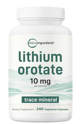 Micro Ingredients Lithium Orotate bottle showing 10mg per serving for daily balance