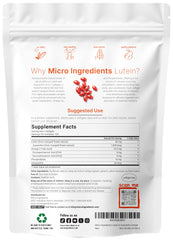 Micro Ingredients lutein-zeaxanthin softgels capsules close-up highlighting easy-to-swallow formula.