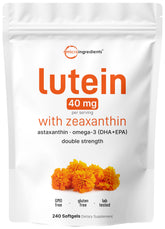 Micro Ingredients lutein-zeaxanthin softgels bottle front view for eye health support.
