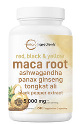 Micro Ingredients maca root capsules bottle showing full-spectrum maca for daily vitality
