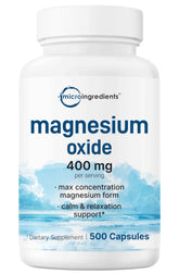 Micro Ingredients Magnesium Oxide bottle showing 400mg per serving for daily support.