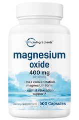 Micro Ingredients Magnesium Oxide bottle showing 400mg per serving for daily support.