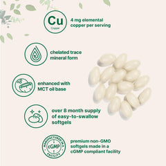 Close-up of Micro Ingredients Copper Glycinate label highlighting purity and non-GMO quality.
