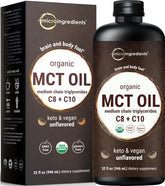 Micro Ingredients MCT Oil Organic bottle pouring into coffee for quick energy.
