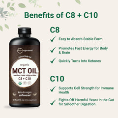 Micro Ingredients MCT Oil Organic bottle pouring into a smoothie for versatility.