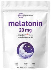 Micro Ingredients Melatonin 20mg tablets in bottle with quick-dissolve format for easy nightly use
