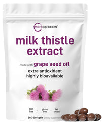 Micro Ingredients milk thistle softgels bottle highlighting high potency for daily antioxidant support.