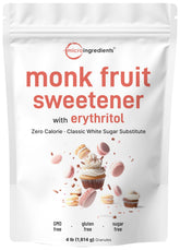 Micro Ingredients monk fruit sweetener granules with erythritol for sugar-free sweetness.