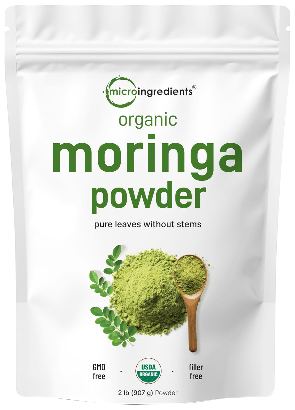 Micro Ingredients Moringa powder bottle for shakes and smoothies, nutrient-dense option