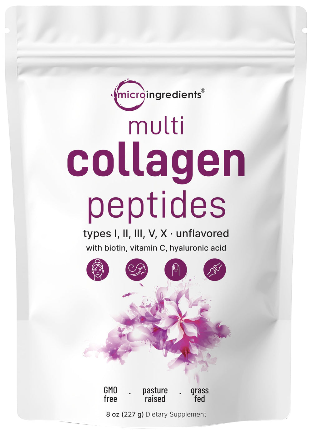 Micro Ingredients multi collagen peptides powder bottle front for daily use.