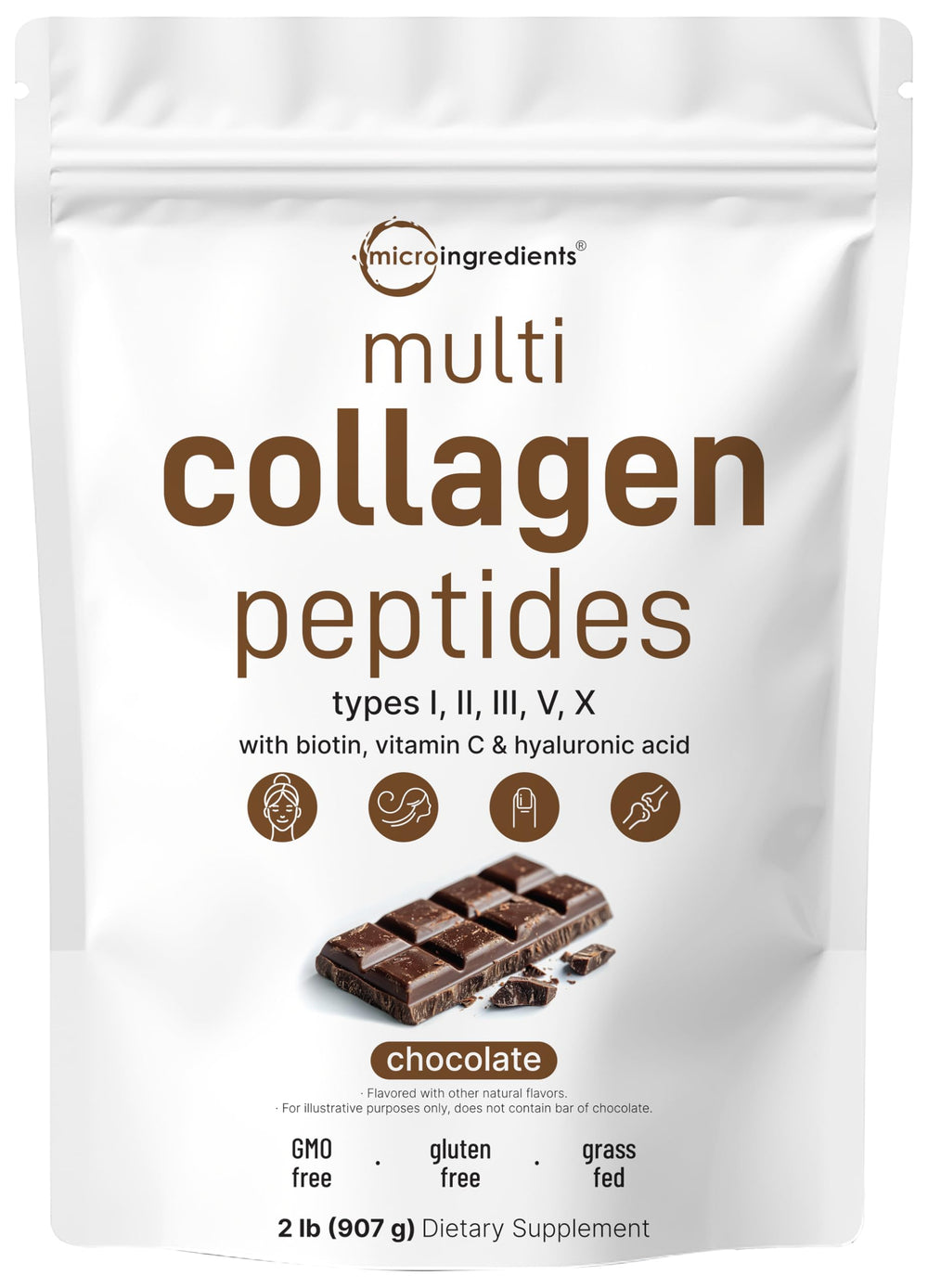 Micro Ingredients multi collagen powder chocolate tub for daily beauty and joint support