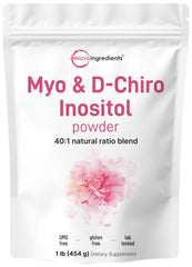 Micro Ingredients Myo-Inositol & D-Chiro Inositol powder in 1 lb tub for daily hormonal support.