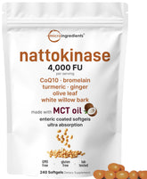 Micro Ingredients nattokinase softgels packaging shows 80-day supply for ongoing use.