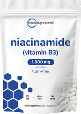 Micro Ingredients Niacinamide 500mg capsules close-up for daily energy support.