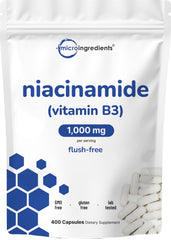 Micro Ingredients Niacinamide 500mg capsules close-up for daily energy support.