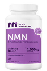 Micro Ingredients NMN Complex capsules bottle shows 60 servings for daily NAD+ precursor support