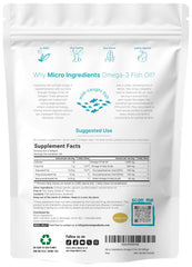 Closeup of Micro Ingredients omega-3 softgels designed for burpless, easy digestion.