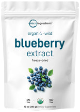 Micro Ingredients Organic Blueberry Extract Powder bottle ideal for smoothies and beverages.