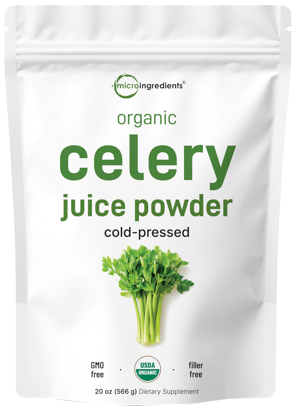 Micro Ingredients Celery Juice Powder bottle for smoothies and balanced daily nutrition
