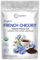 Micro Ingredients Organic French Chicory Granules 2lb bag on shelf, ready for brewing