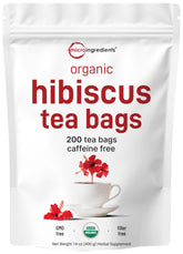 micro ingredients organic hibiscus tea bags in 200-count pouch for caffeine-free refreshment.