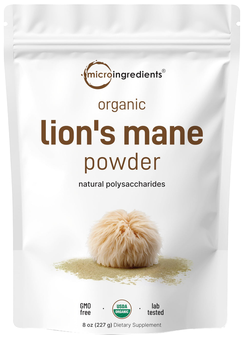 Micro Ingredients Lion’s Mane organic powder packaging shown for daily use and supplementation.