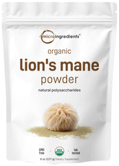 Micro Ingredients Lion’s Mane organic powder packaging shown for daily use and supplementation.