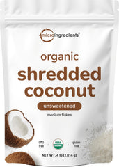 Micro Ingredients organic shredded coconut flakes in 4lb bulk for versatile baking and toppings.