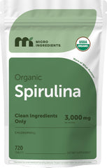 Micro Ingredients Spirulina tablets bottle showcasing clean vegan nutrition for daily wellness.