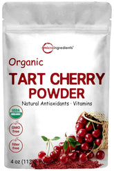 Micro Ingredients Organic Tart Cherry Powder bottle with scoop for daily use.