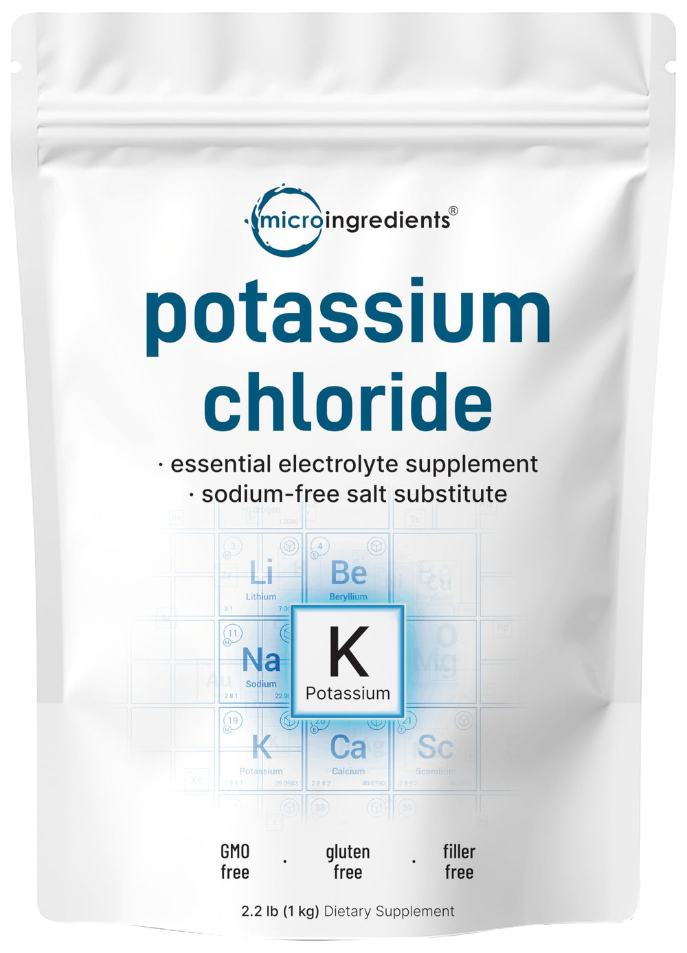 Micro Ingredients potassium chloride powder with scoop for precise measurement and hydration