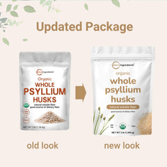 Micro Ingredients psyllium husks bottle on a kitchen countertop.