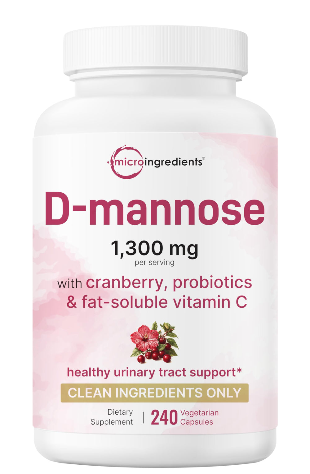Micro Ingredients Pure D Mannose capsules with cranberry bottle for urinary comfort