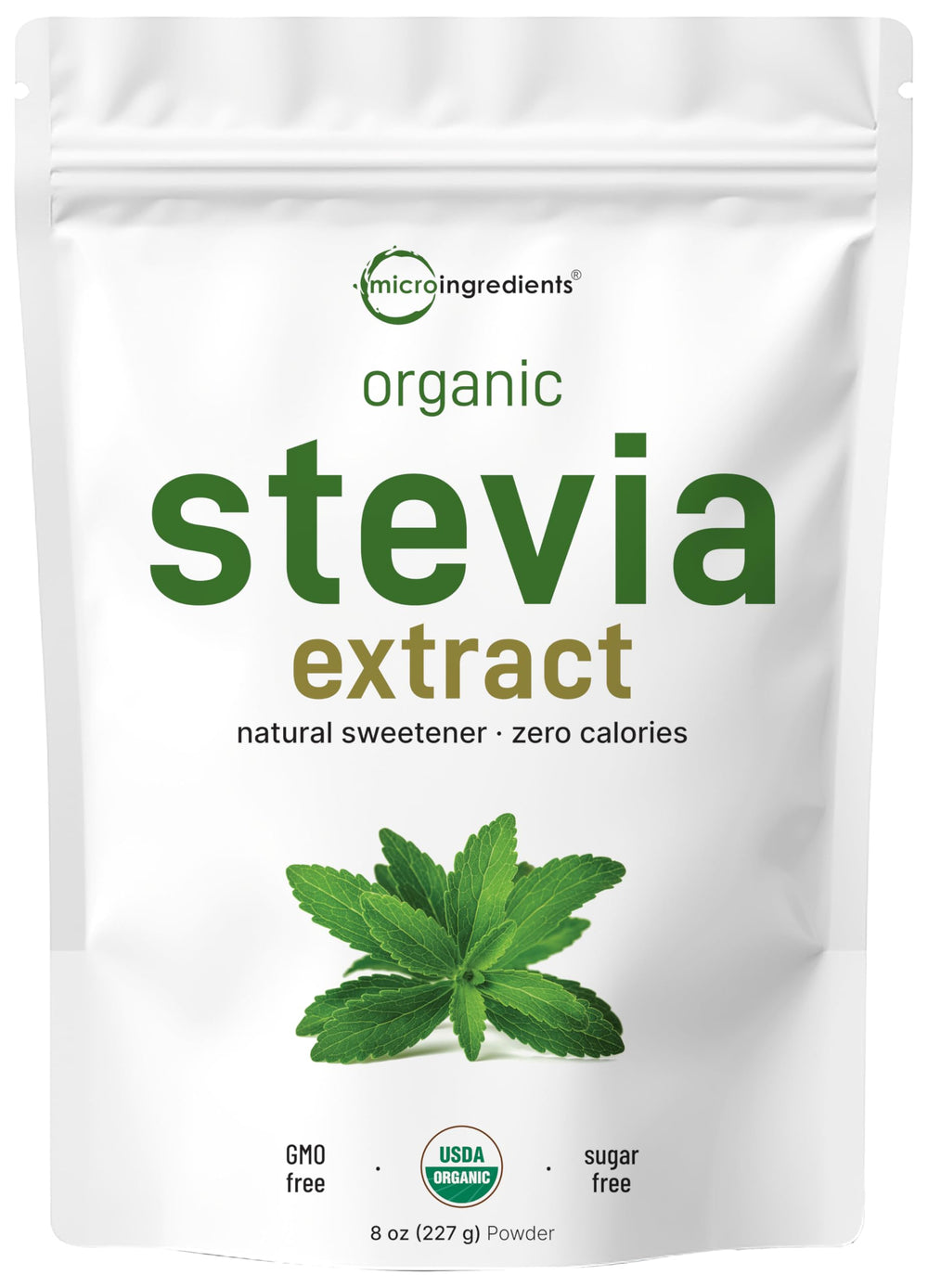 Micro Ingredients stevia powder bottle on kitchen counter showing pure organic sweetness