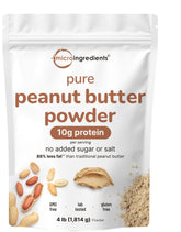 Micro Ingredients Pure PB peanut butter powder jar showing creamy spread potential and high protein option.