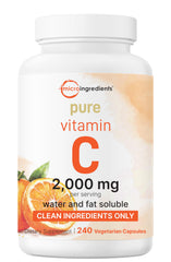 Micro Ingredients Pure Vitamin C 2000mg bottle with 240 veggie capsules for immune support.