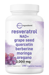 Micro Ingredients Resveratrol NAD Complex bottle with 11-in-1 blend supports daily antioxidant routines.