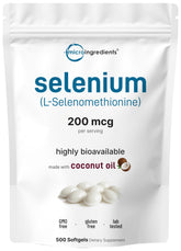 Micro Ingredients selenium softgels bottle with coconut oil for enhanced absorption.