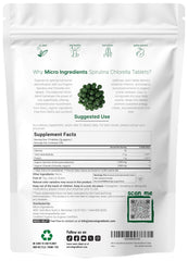 Micro Ingredients spirulina-chlorella mini tablets close-up, easy-to-swallow on-the-go.