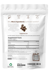Micro Ingredients Sunflower Lecithin softgels close-up highlights 1,600 mg per serving.