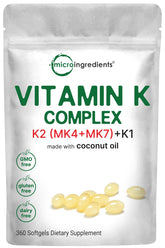 Micro Ingredients Super Vitamin K bottle with softgels for enhanced absorption potential.