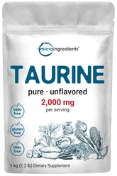 Micro Ingredients taurine powder pouch showing pure unflavored formula for easy mixing